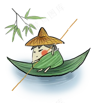 水墨古风划船的拟人粽子