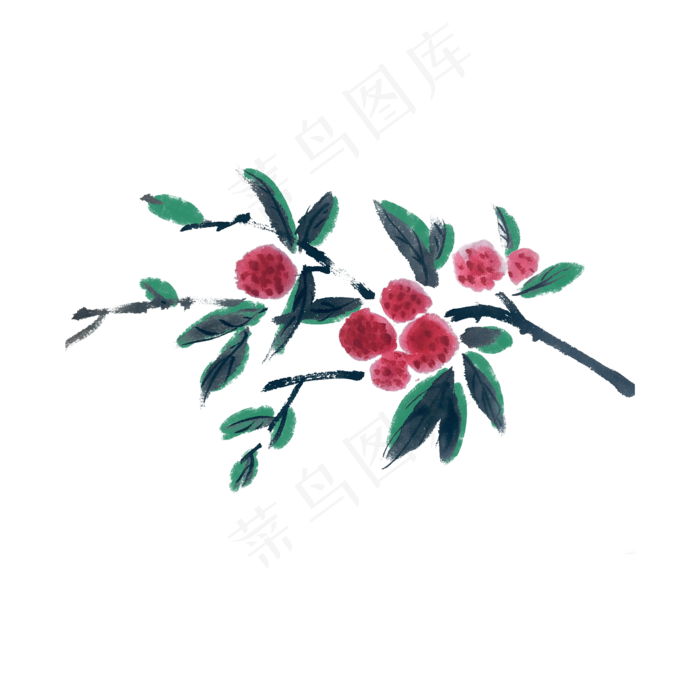 杨梅水墨风中国风手绘插画