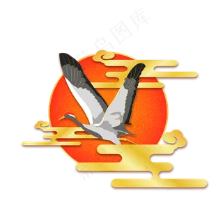 国潮风日落仙鹤