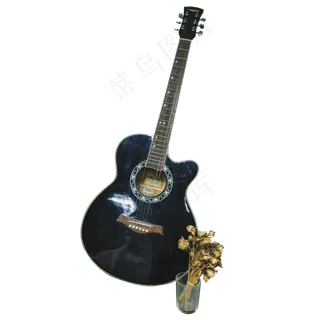 实拍演唱弹奏黑色吉他干花搭配