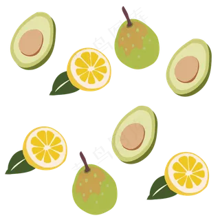 夏天水果主题牛油果柠檬梨子壁纸