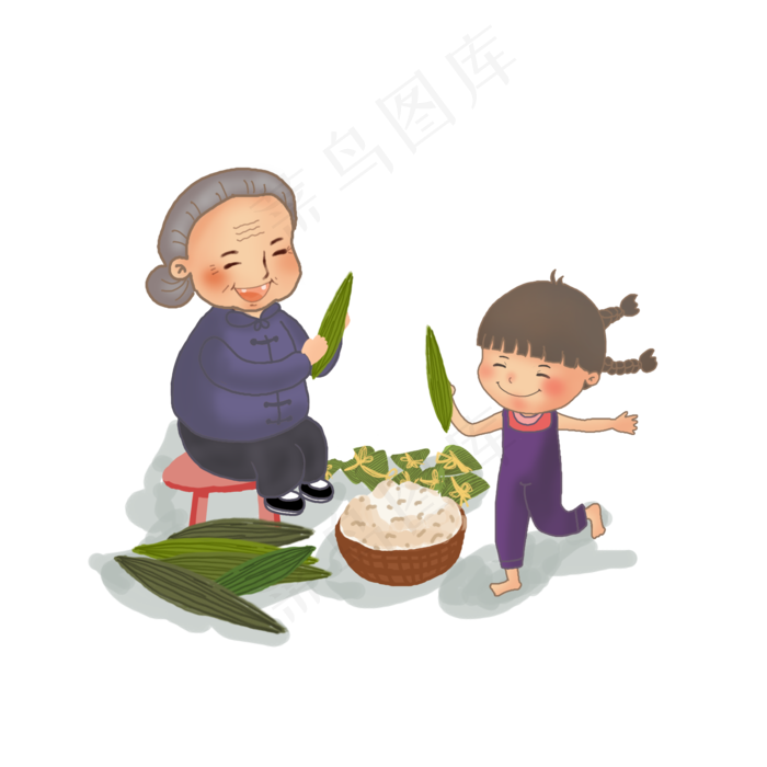 端午奶奶女孩包粽子png素材