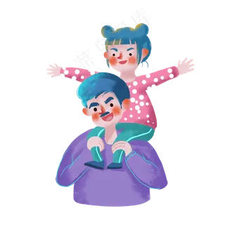 父亲节可爱手绘扁平风父亲与孩子