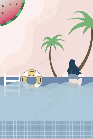 夏景游泳少女西瓜