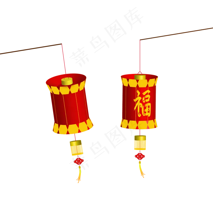 新年红金福字灯笼,免抠元素
