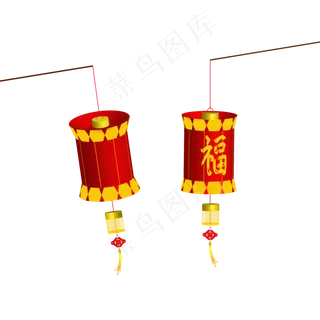 新年红金福字灯笼,免抠元素