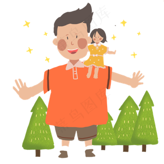 父亲节手绘风父亲驮着女孩前行