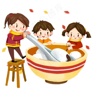 元宵节吃元宵大元宵孩子们,免抠元素