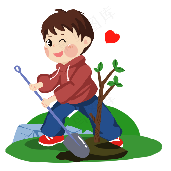 植树节可爱男孩铁锹挖土种树手绘(3000X3000(DPI:300))psd模版下载