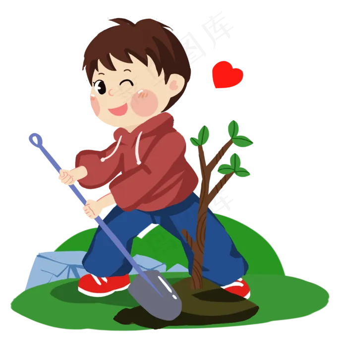 植树节可爱男孩铁锹挖土种树手绘(3000X3000(DPI:300))psd模版下载