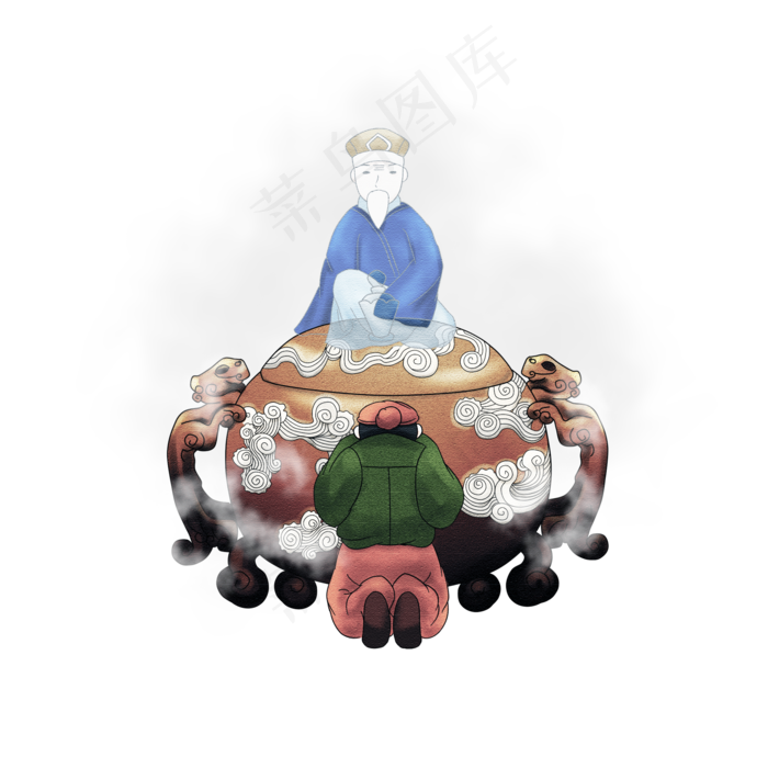 下元节手绘水彩民间工匠祭炉神P