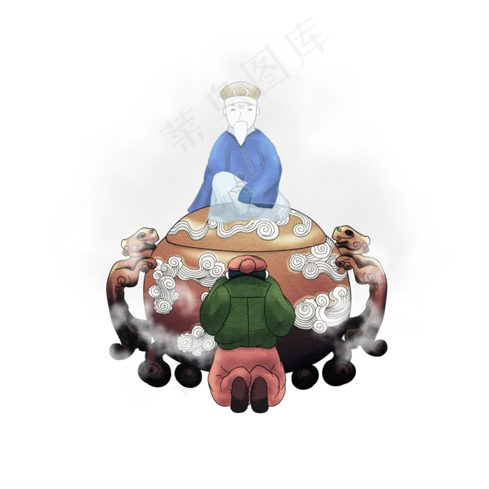 下元节手绘水彩民间工匠祭炉神P(2000X2000(DPI:300))psd模版下载