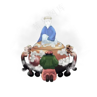 下元节手绘水彩民间工匠祭炉神P