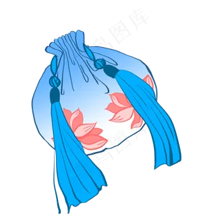 卡通中国风粉荷蓝色香囊