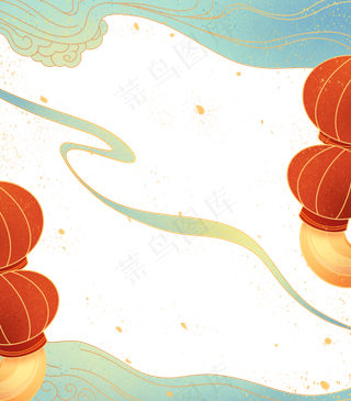 春节过年灯笼祥云边框,免抠元素