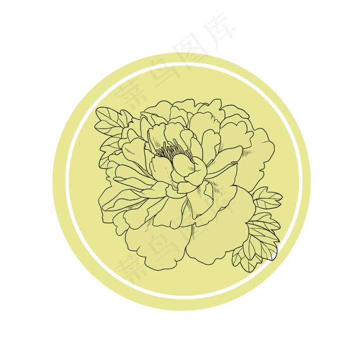 圆形黄色手绘牡丹花元素(3000X3000(DPI:300))psd模版下载