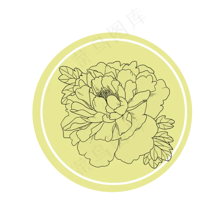 圆形黄色手绘牡丹花元素(3000X3000(DPI:300))psd模版下载