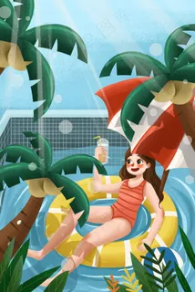 夏日夏季夏天女孩游泳清凉大暑夏至初夏 夏日夏季夏天女孩游泳清凉大暑夏至初夏