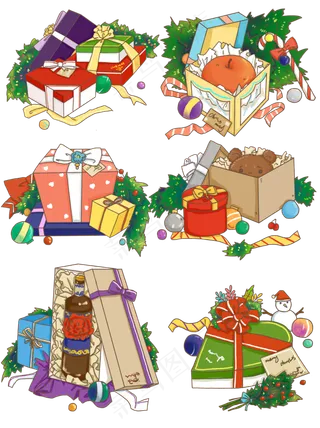 平安夜圣诞节礼物盒总览,免抠元素