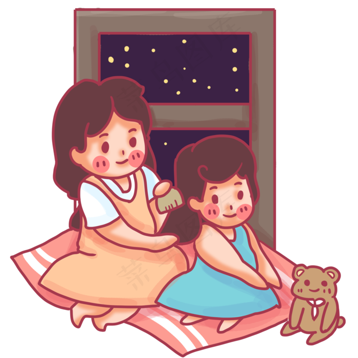 给女儿扎头发的母亲