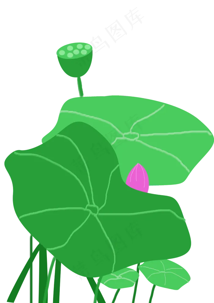 夏至池塘荷叶手绘PNG素材(2480X3508(DPI:300))psd模版下载