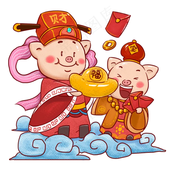 中国风手绘卡通新年财神爷,免抠元素(2000*2000px 300 dpi )psd模版下载