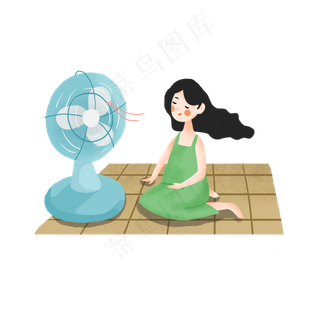 吹电风扇的女孩