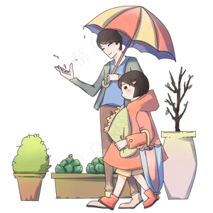 春分打伞的小女孩,免抠元素