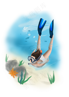 暑假夏日夏季潜水男孩