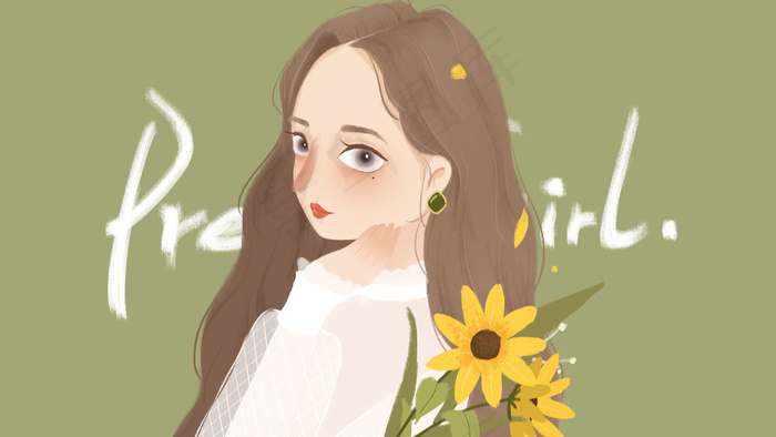 原创肌理插画春日少女