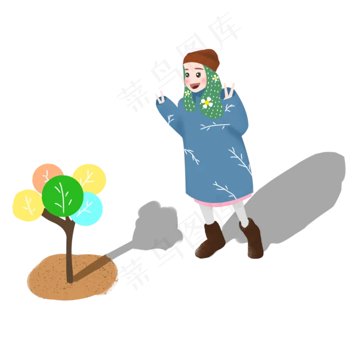 植树节可爱的小女孩手绘(2000*2000px 300 dpi )psd模版下载