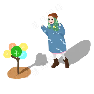 植树节可爱的小女孩手绘