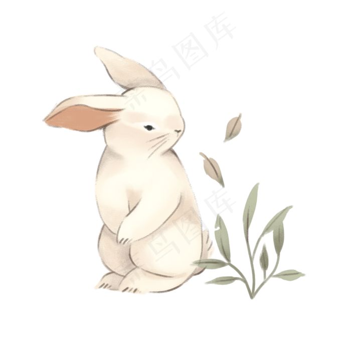 卡通手绘觅食的可爱兔子