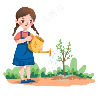植树节浇水的小女孩,免抠元素