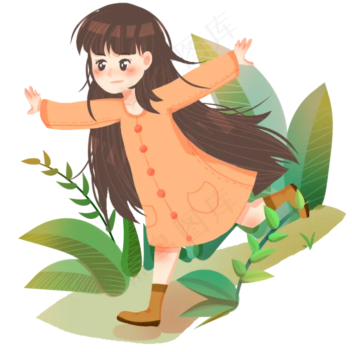 春分春游的小女孩,免抠元素