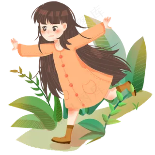 春分春游的小女孩,免抠元素