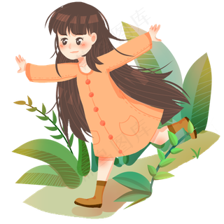 春分春游的小女孩,免抠元素