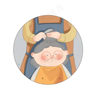 戴眼镜的老奶奶龙抬头理发,免抠元素