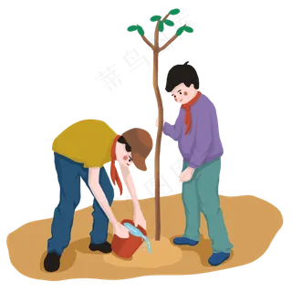 手绘植树节人物png素材