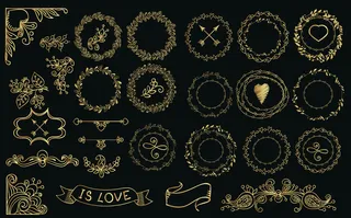 手工绘制的金桂冠和花环收藏