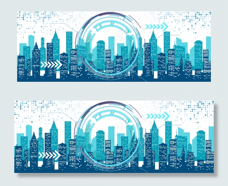 城市剪影蓝色科技海报banner