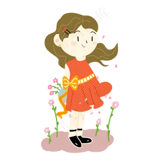 可爱小女孩捧花束微笑