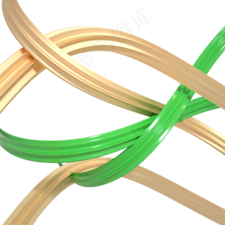 C4D绿金色扭曲线条勾勒漂浮装饰