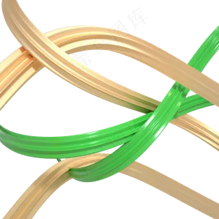 C4D绿金色扭曲线条勾勒漂浮装饰