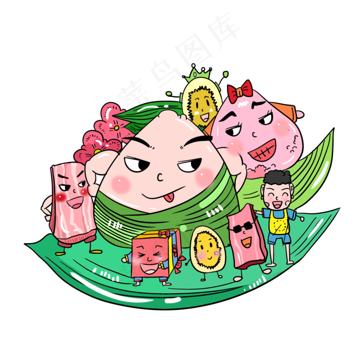 端午节手绘粽子组合(2000X2000(DPI:300))psd模版下载