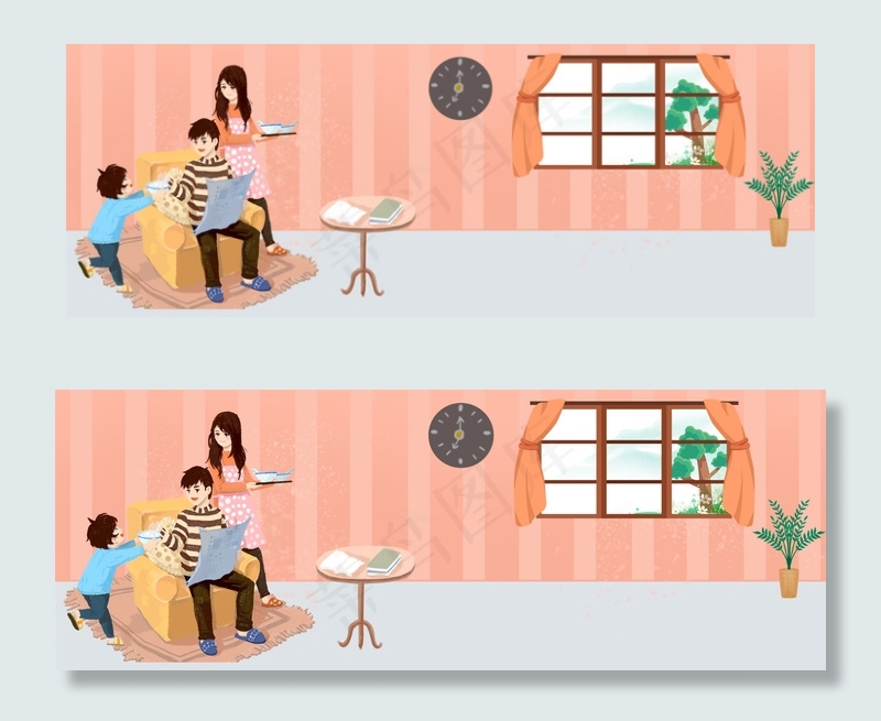 卡通温馨三八妇女节团聚背景