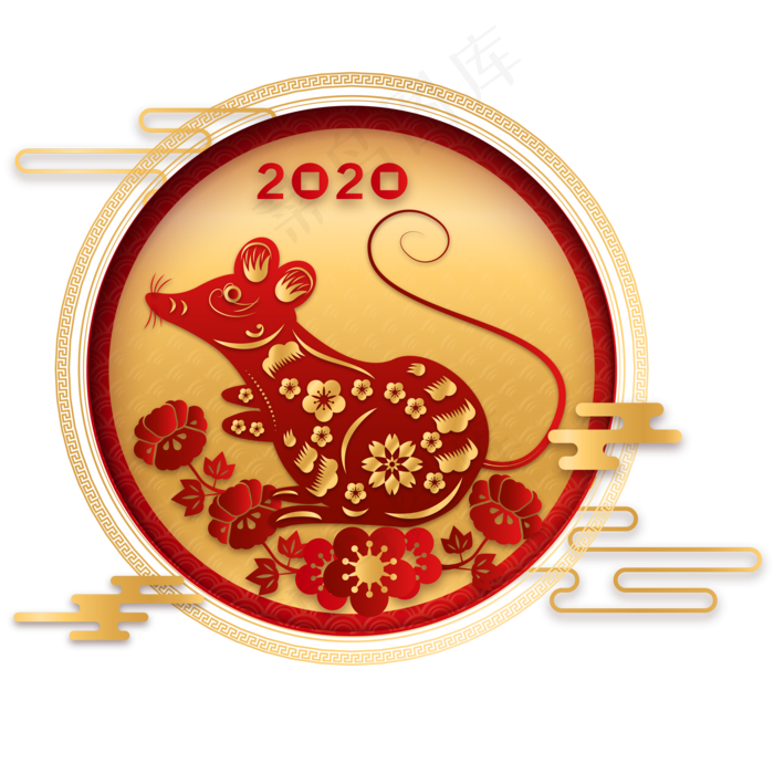 鼠年烫金剪纸装饰,免抠元素