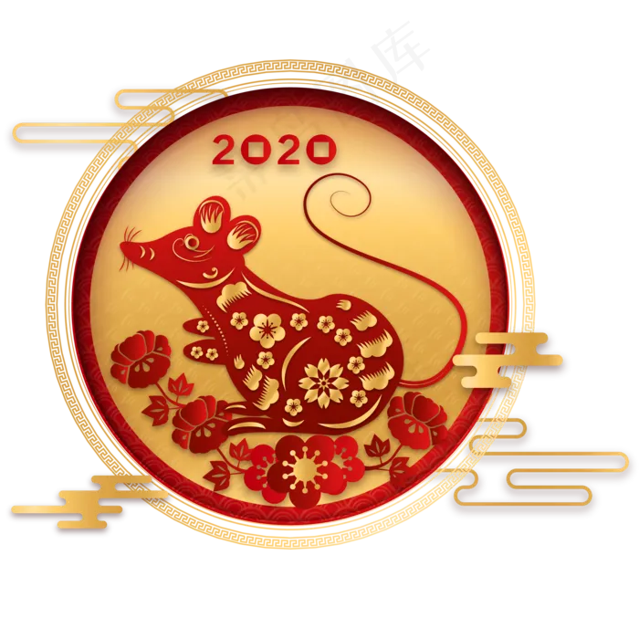 鼠年烫金剪纸装饰,免抠元素(2000*2000px 300 dpi )ai矢量模版下载