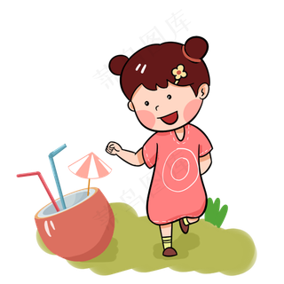 夏天喝椰汁的女孩