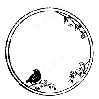 水墨花鸟边框,免抠元素
